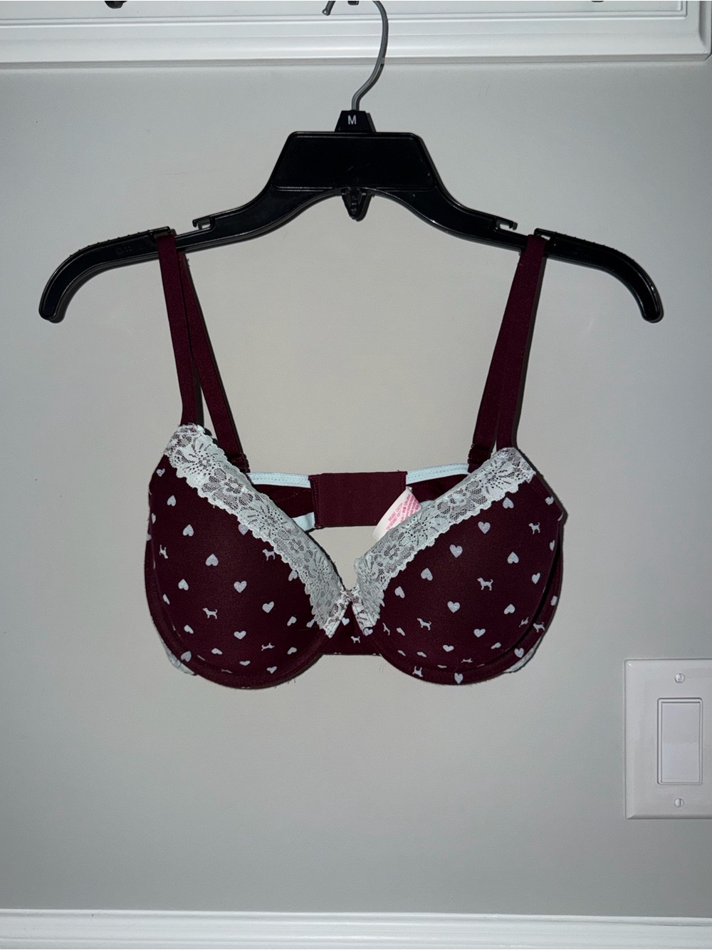 PINK Victoria's Secret Burgundy Heart Lace-Trim Bra